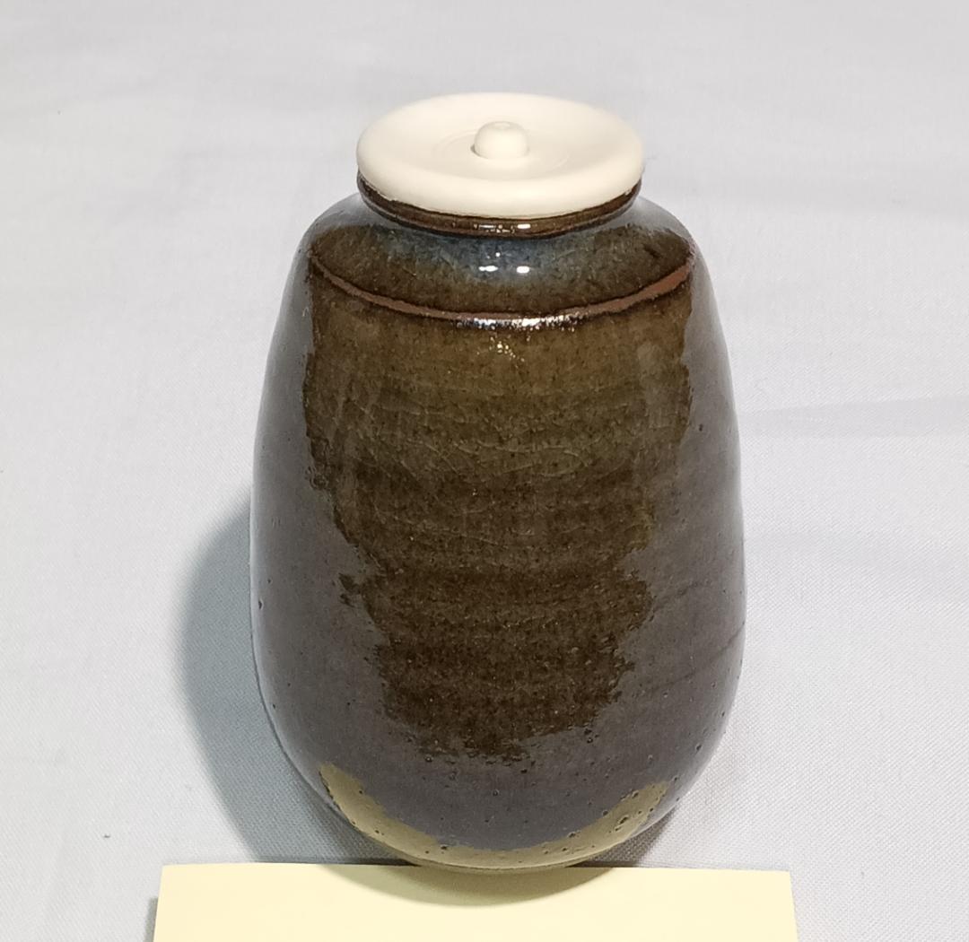 茶道具　高取焼茶入　鷹取宝珠窯　野間雅山作　高取茶入　日野間道仕覆付　美品！！