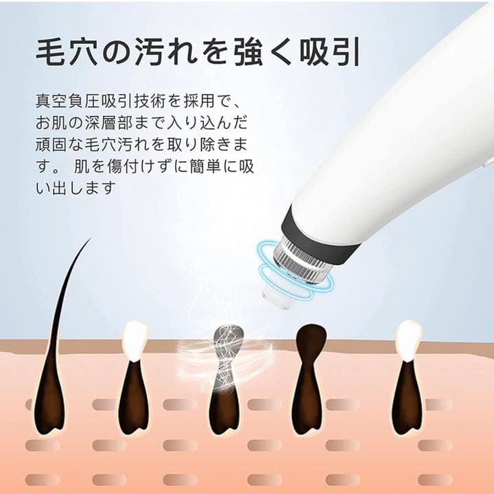 毛穴吸引器 3 in1 毛穴ケア美顔器 温熱ケア USB充電式 日本語説明書付き