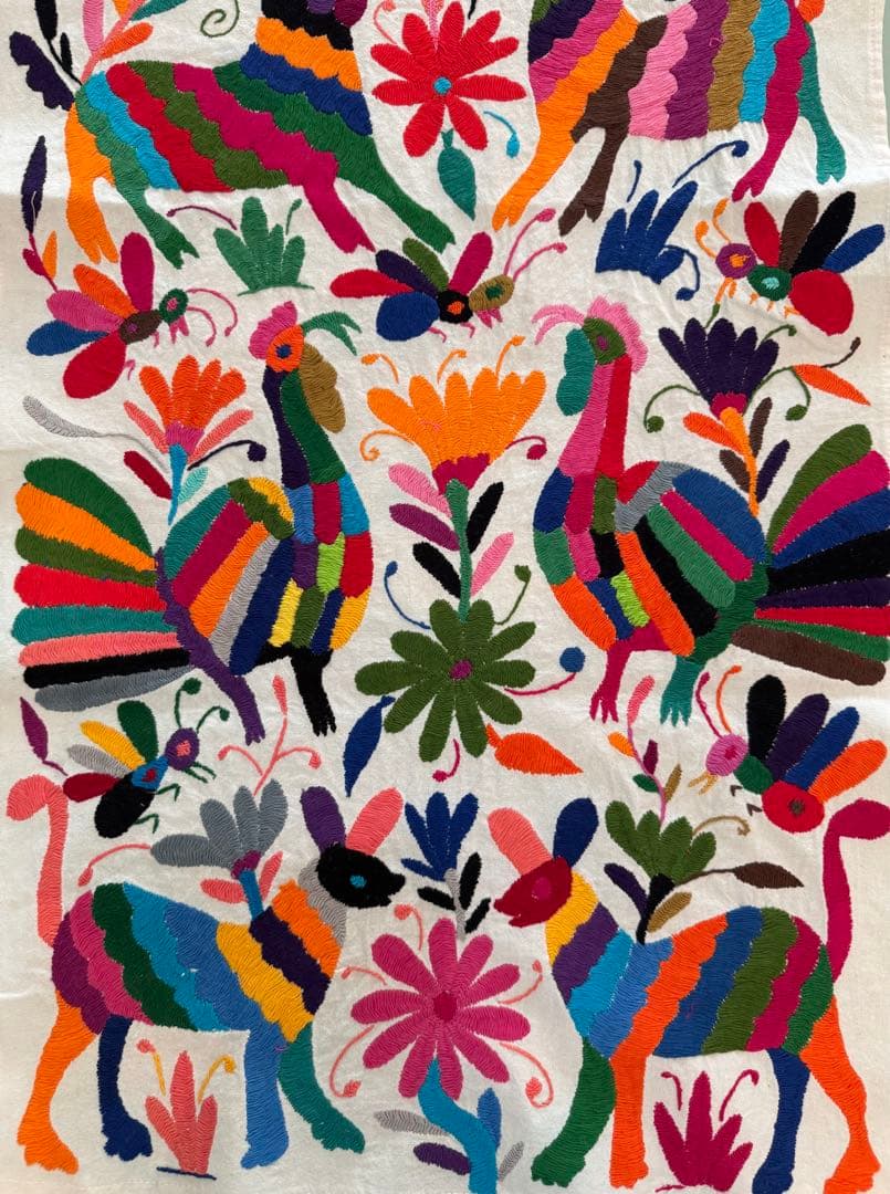 鮮やか オトミ刺繍 テーブルランナー メキシコ ハンドメイド 約198×45