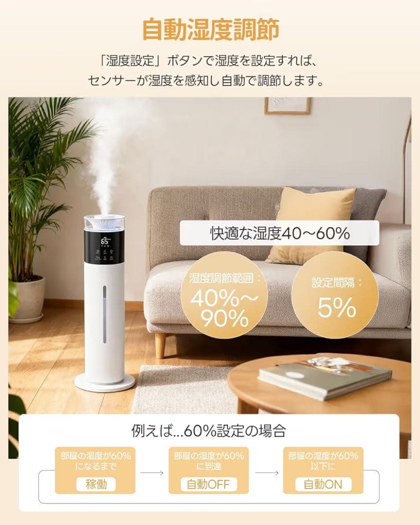新品‼️加湿器 大容量超音波式10L大容量UVライト除菌自動湿度調整 加湿機