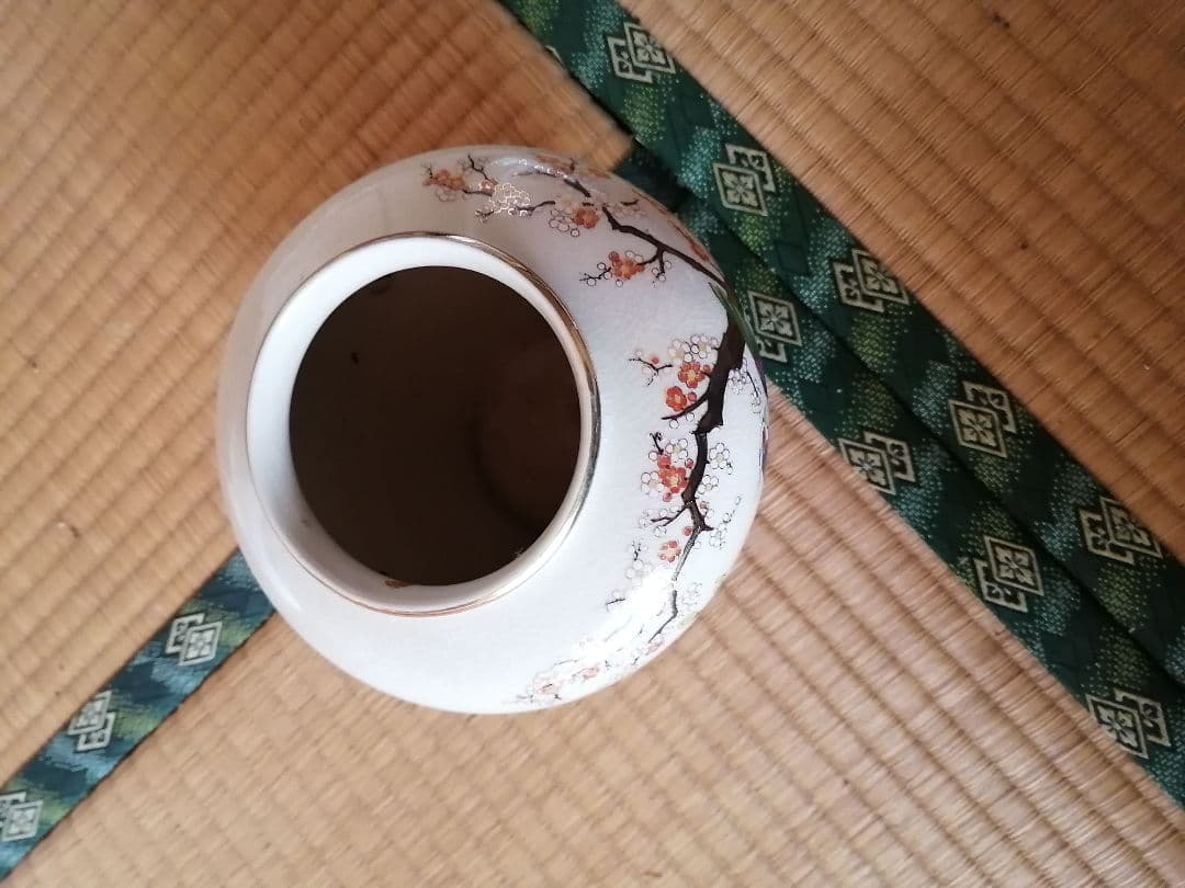 九谷焼 清峰作 花鳥柄 花瓶　牡丹