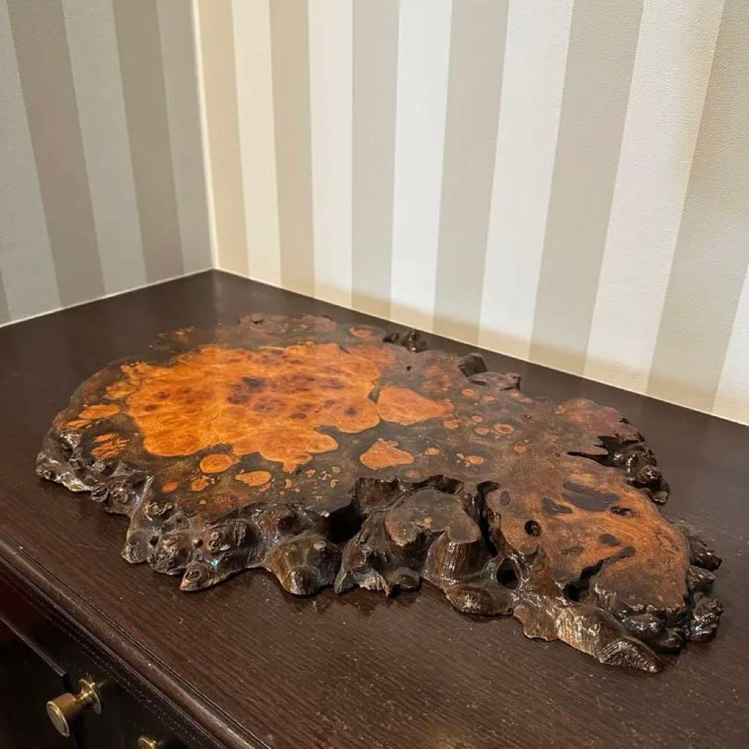 天然時代木　花梨　玉杢　花台　敷板　床飾り　置物　インテリア雑貨　玉杢花台