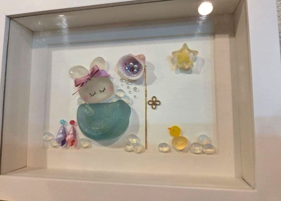 うさちゃんのバスタイム♡シーグラスアート♡ミルキークォーツ♡天然石アート