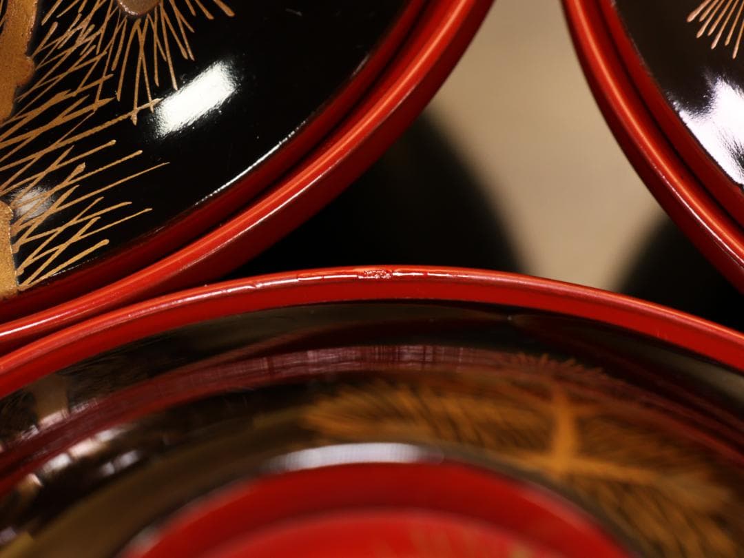 BK509　時代輪島塗　松鶴蒔絵　吸物椀　五客　木製　茶道具 懐石 菓子