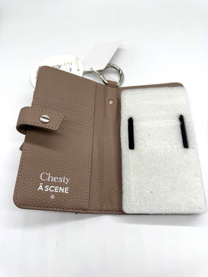 Chesty ASCENE 財布型スマホケース ピンクとブラウン 花と蜂刺繍