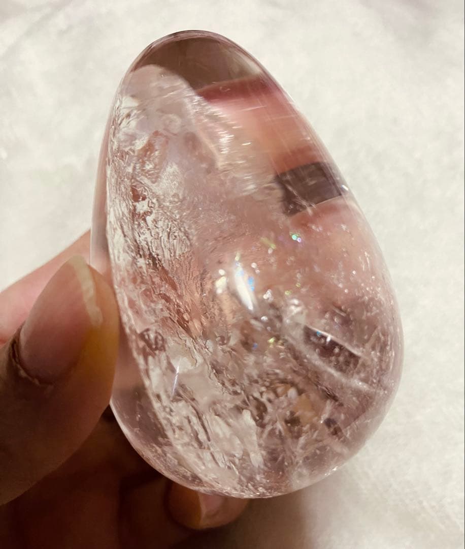 天然石　ピンククォーツ　水晶　エッグ　卵　スフィア　ピンクアゼツライト　台座付き