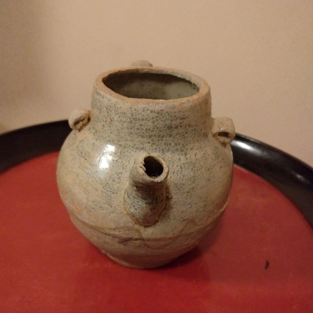 唐時代　灰釉　酒器　水柱